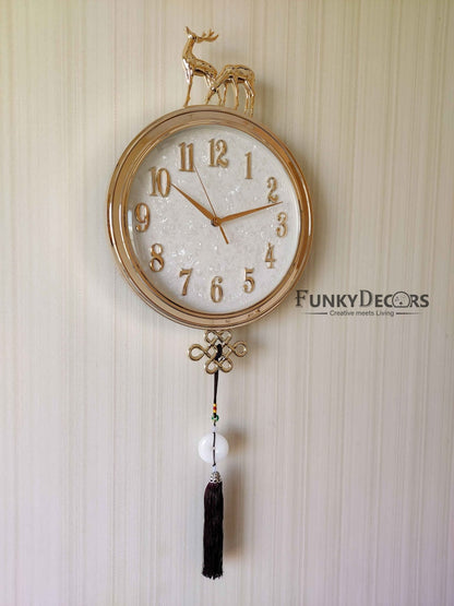 Funkytradition Designer Golden White Reindeer Tessel Wall Clock Watch Decor For Home Office And