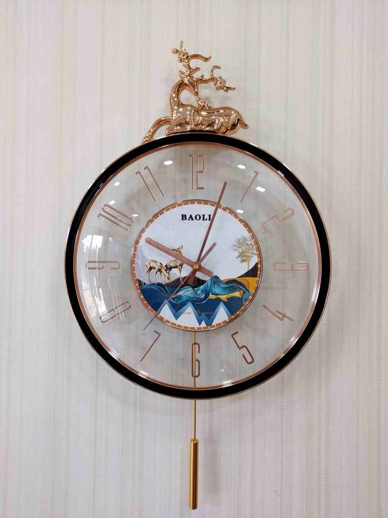 FunkyDecors Designer Minimal Transparent Reindeer Pendulum Wall Clock Watch Decor For Home Office