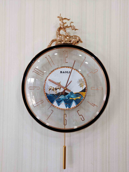 Funkytradition Designer Minimal Transparent Reindeer Pendulum Wall Clock Watch Decor For Home Office