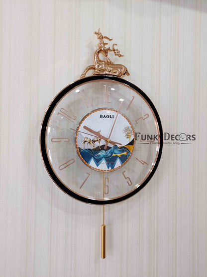 Funkytradition Designer Minimal Transparent Reindeer Pendulum Wall Clock Watch Decor For Home Office