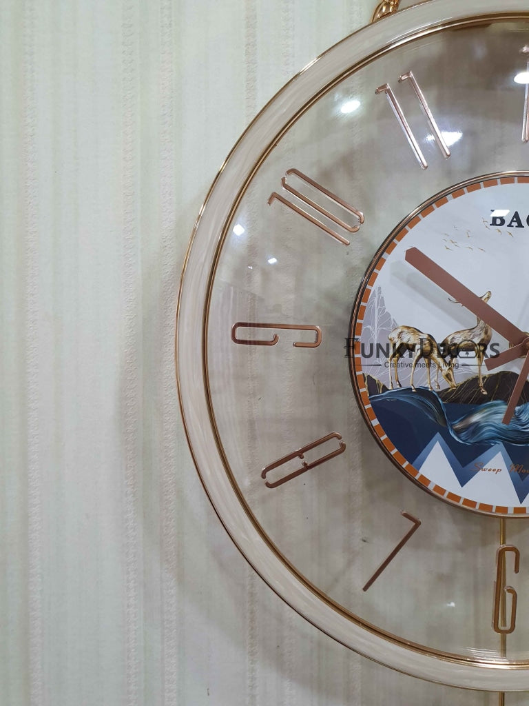 FunkyDecors Designer Minimal Transparent Reindeer Pendulum Wall Clock Watch Decor For Home Office