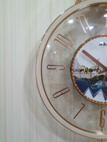 Funkytradition Designer Minimal Transparent Reindeer Pendulum Wall Clock Watch Decor For Home Office