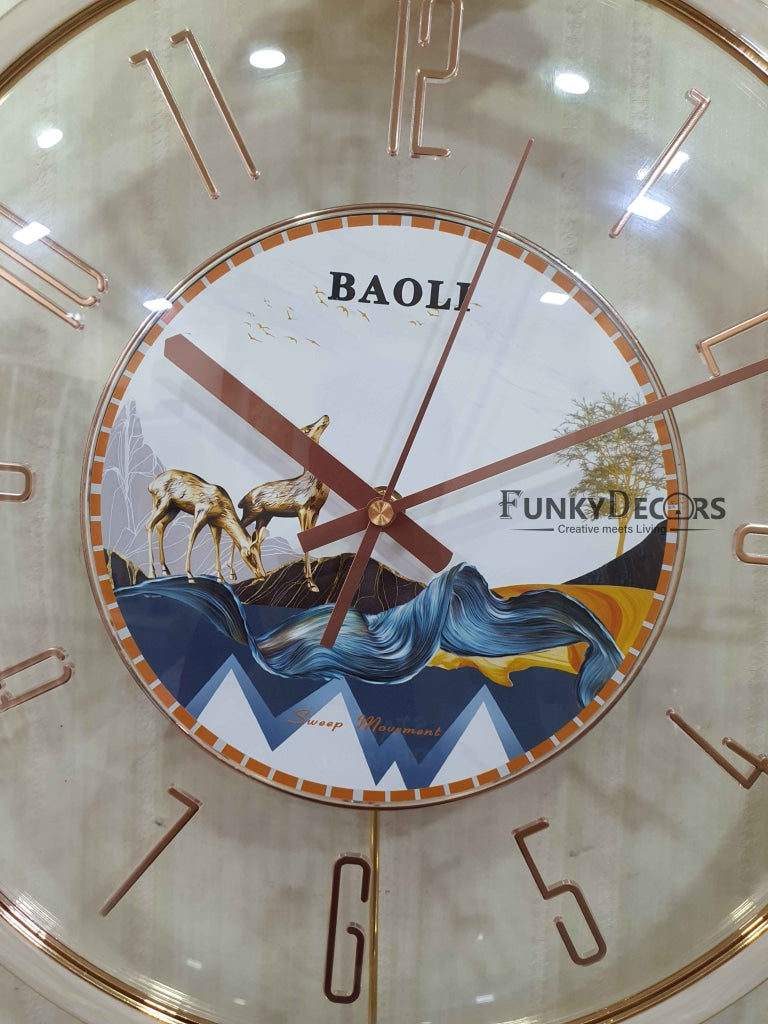FunkyDecors Designer Minimal Transparent Reindeer Pendulum Wall Clock Watch Decor For Home Office