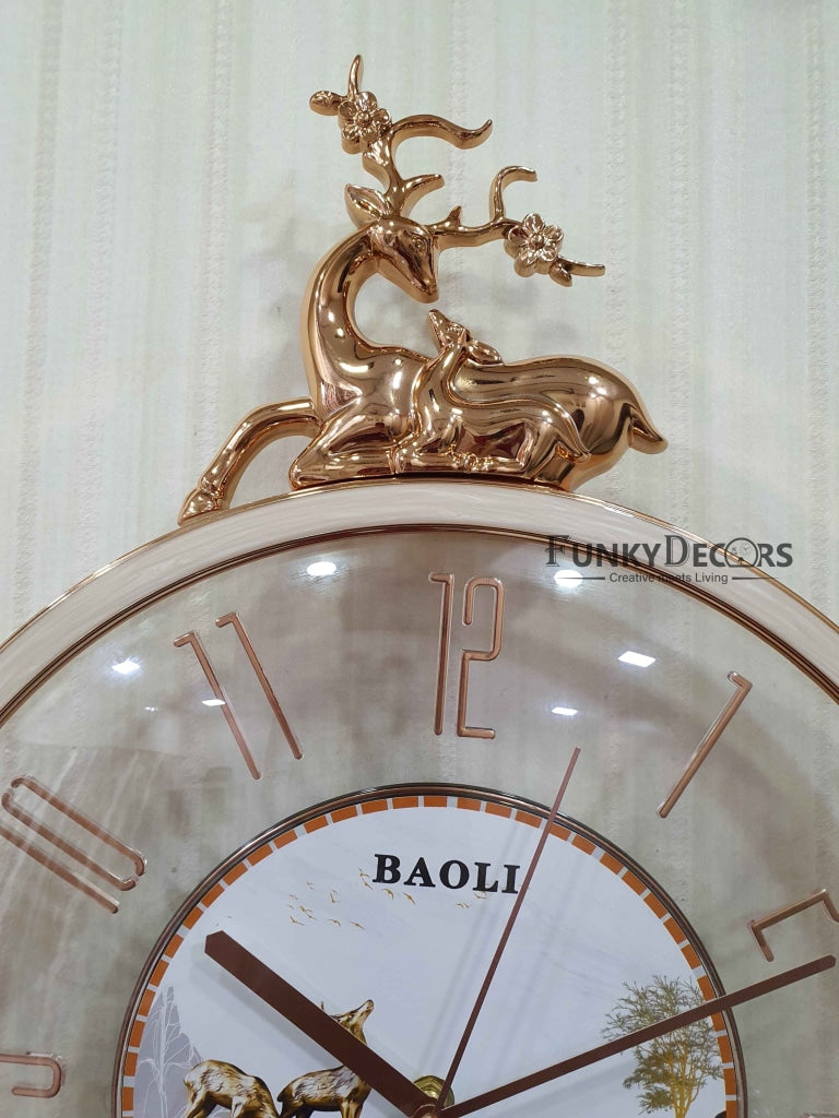 FunkyDecors Designer Minimal Transparent Reindeer Pendulum Wall Clock Watch Decor For Home Office