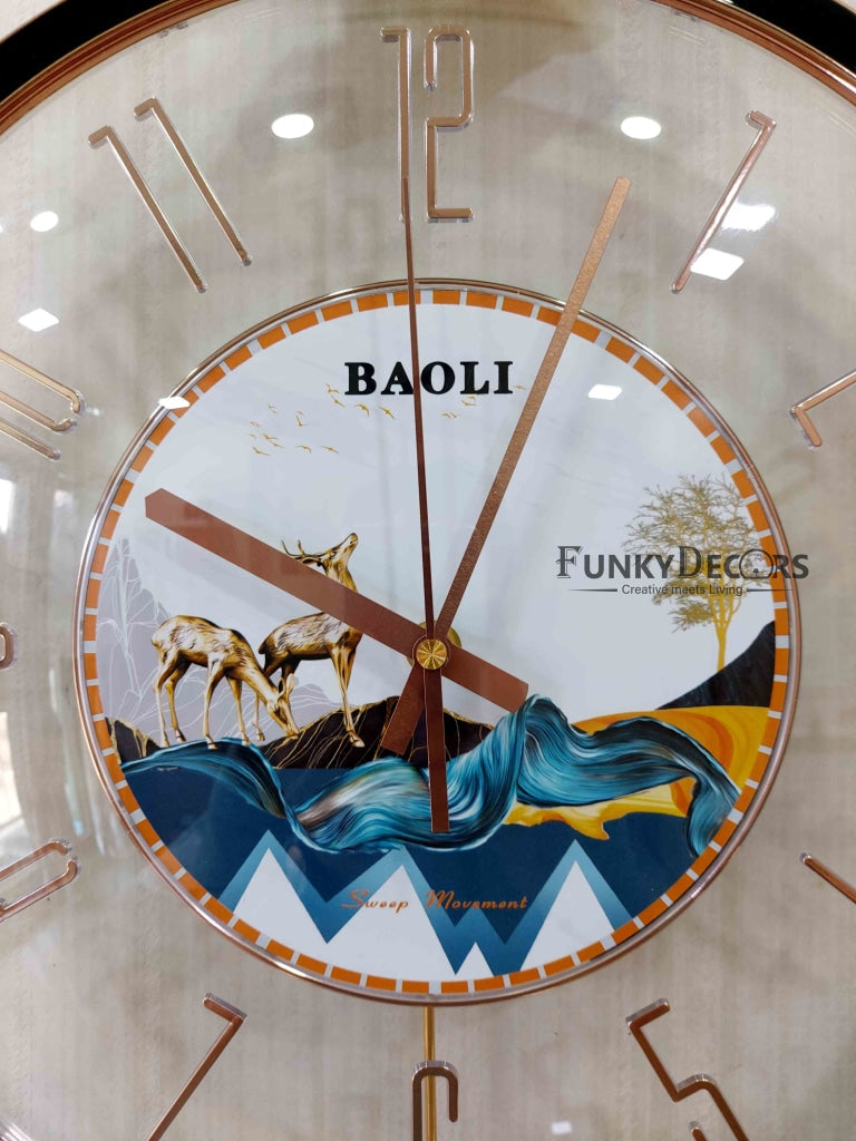 FunkyDecors Designer Minimal Transparent Reindeer Pendulum Wall Clock Watch Decor For Home Office