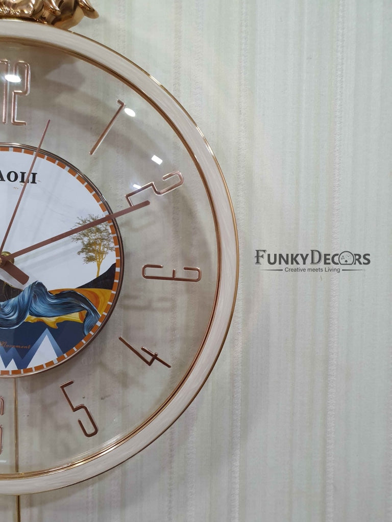 FunkyDecors Designer Minimal Transparent Reindeer Pendulum Wall Clock Watch Decor For Home Office