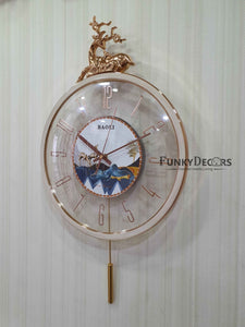 Funkytradition Designer Minimal Transparent Reindeer Pendulum Wall Clock Watch Decor For Home Office