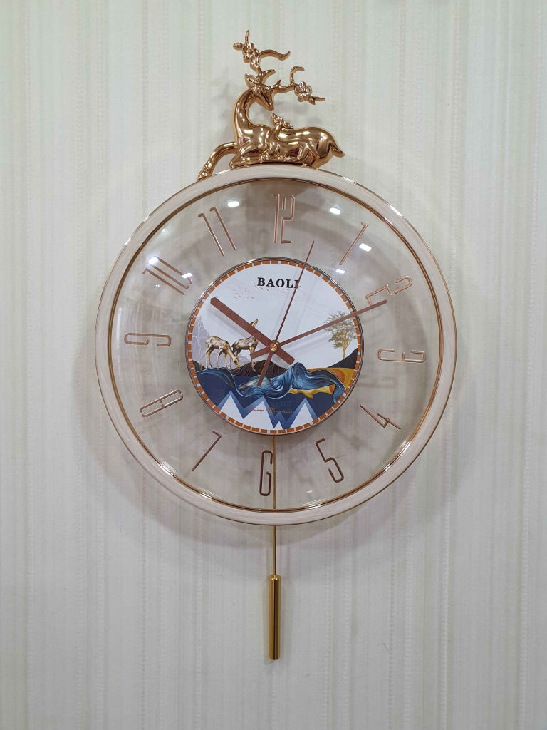 FunkyDecors Designer Minimal Transparent Reindeer Pendulum Wall Clock Watch Decor For Home Office