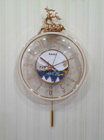 Funkytradition Designer Minimal Transparent Reindeer Pendulum Wall Clock Watch Decor For Home Office