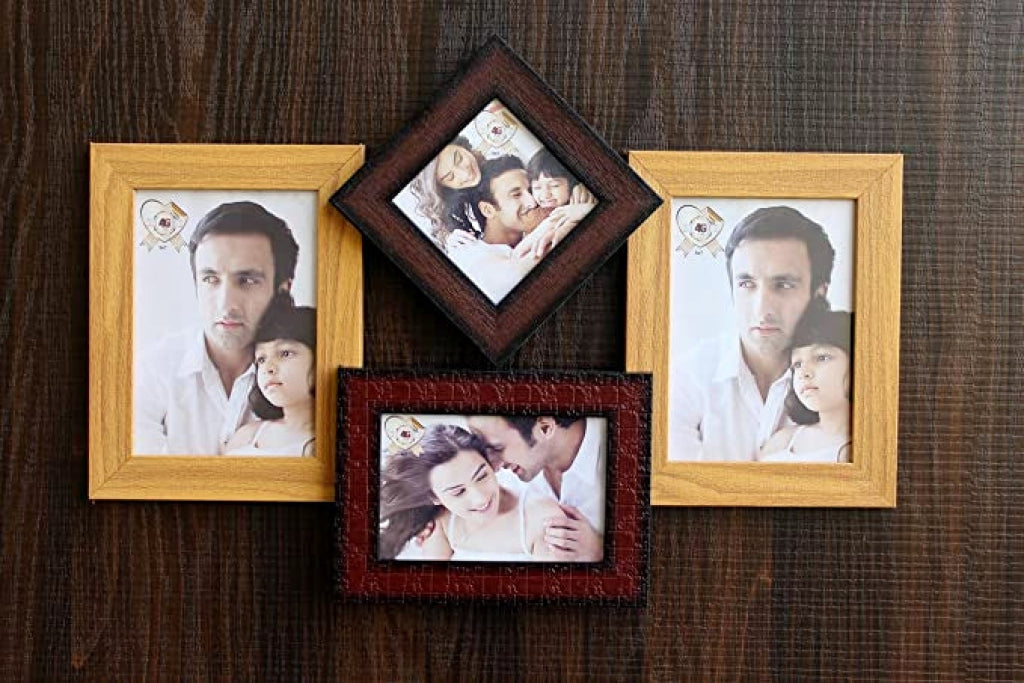 Funkytradition Designer Wooden Love And Family Wall Photo Frame For 4 Photos Home Office 48Cm X 5Cm