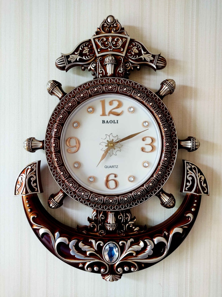 Funkytradition Diamond Studded Anchor Brown Color Wall Clock For Home Office Decor And Gifts 57 Cm
