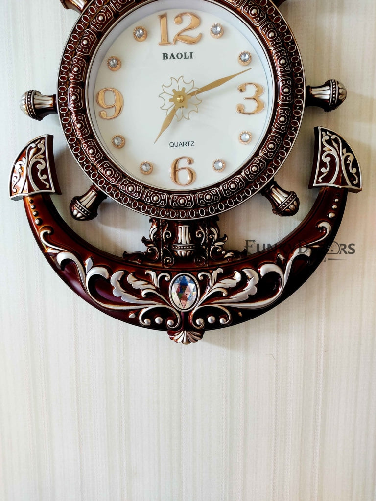 Funkytradition Diamond Studded Anchor Brown Color Wall Clock For Home Office Decor And Gifts 57 Cm