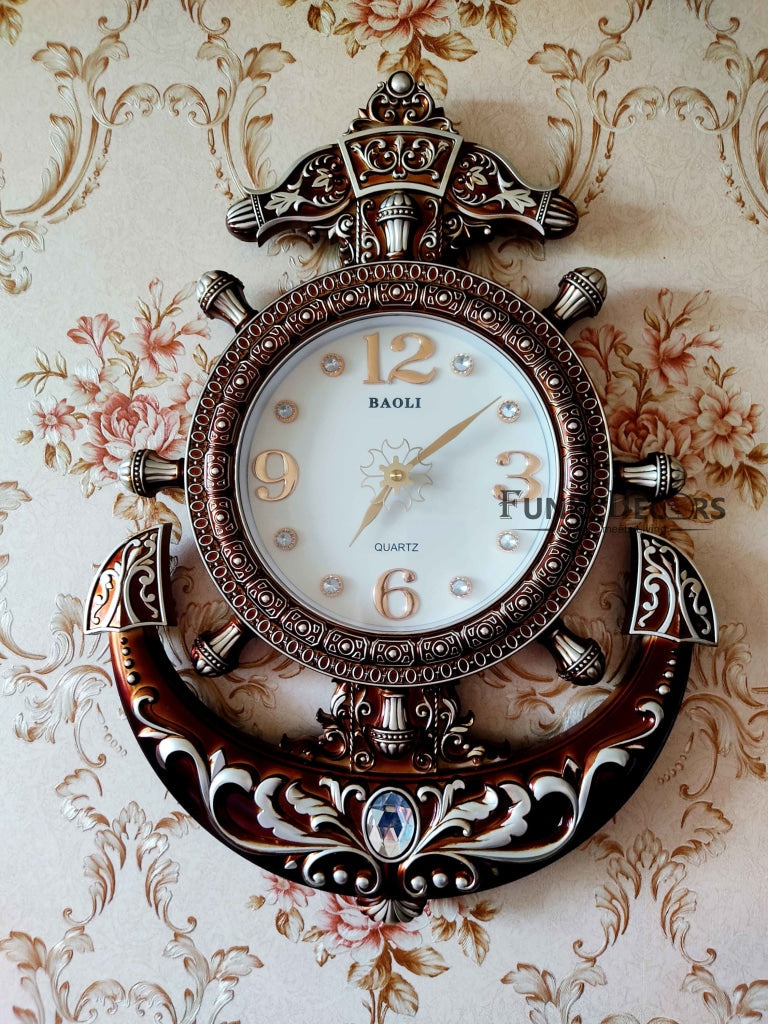 Funkytradition Diamond Studded Anchor Brown Color Wall Clock For Home Office Decor And Gifts 57 Cm