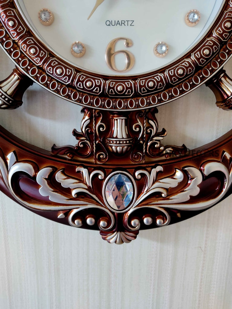 Funkytradition Diamond Studded Anchor Brown Color Wall Clock For Home Office Decor And Gifts 57 Cm