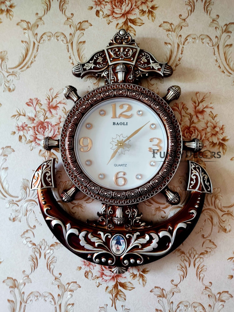 Funkytradition Diamond Studded Anchor Brown Color Wall Clock For Home Office Decor And Gifts 57 Cm