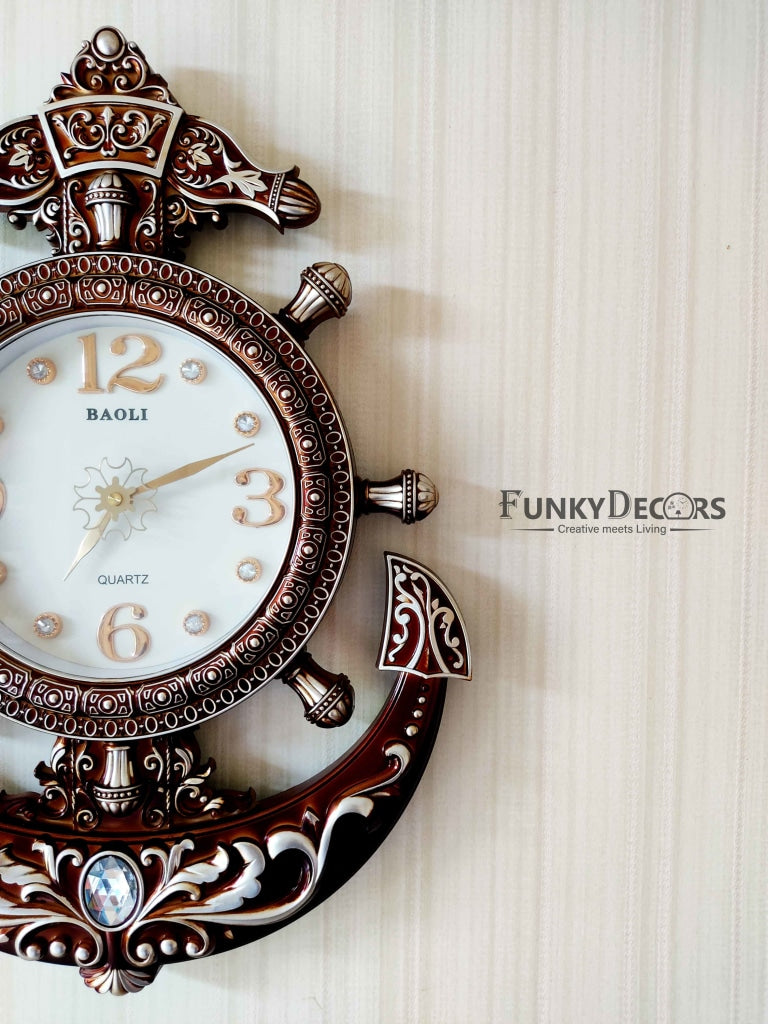 Funkytradition Diamond Studded Anchor Brown Color Wall Clock For Home Office Decor And Gifts 57 Cm