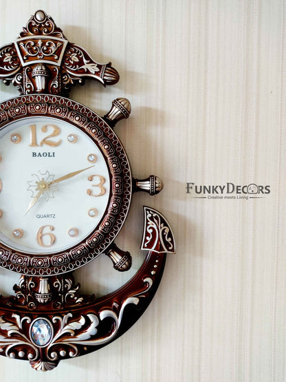 Funkytradition Diamond Studded Anchor Brown Color Wall Clock For Home Office Decor And Gifts 57 Cm