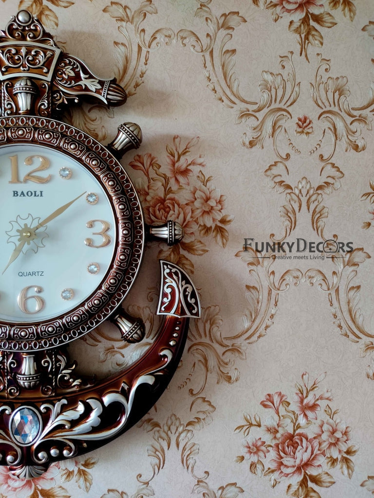 Funkytradition Diamond Studded Anchor Brown Color Wall Clock For Home Office Decor And Gifts 57 Cm