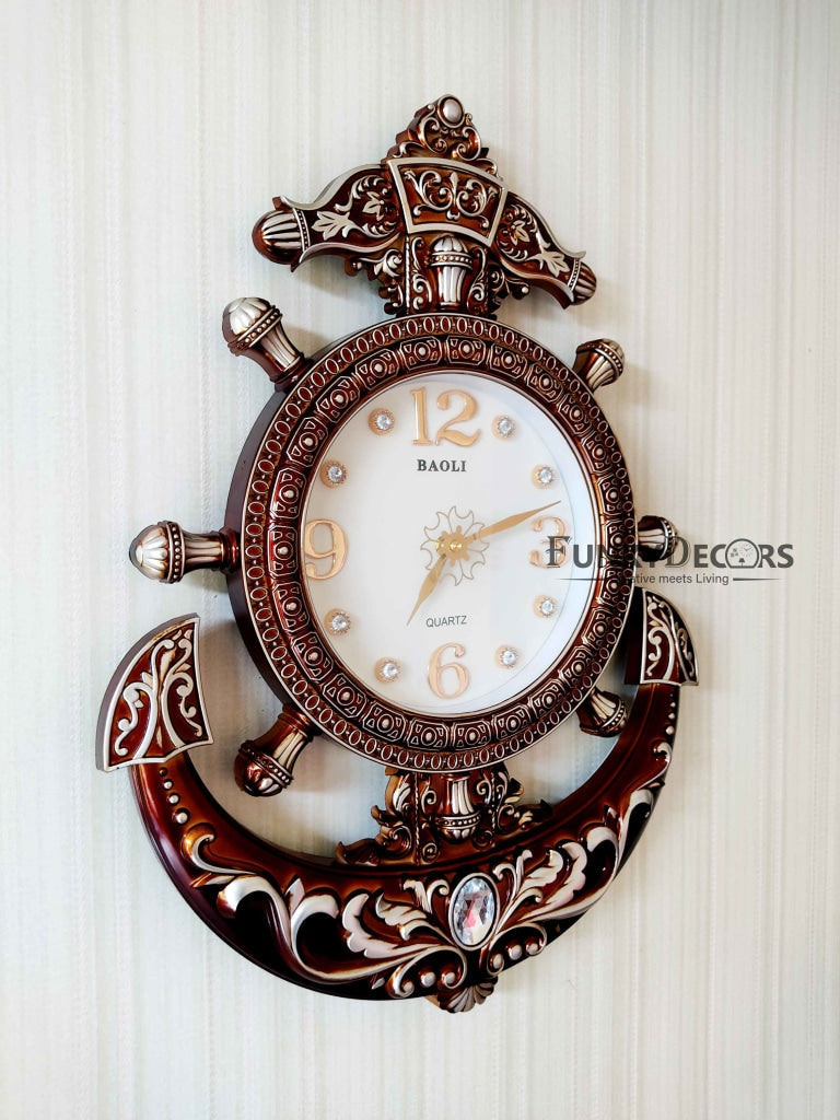 Funkytradition Diamond Studded Anchor Brown Color Wall Clock For Home Office Decor And Gifts 57 Cm