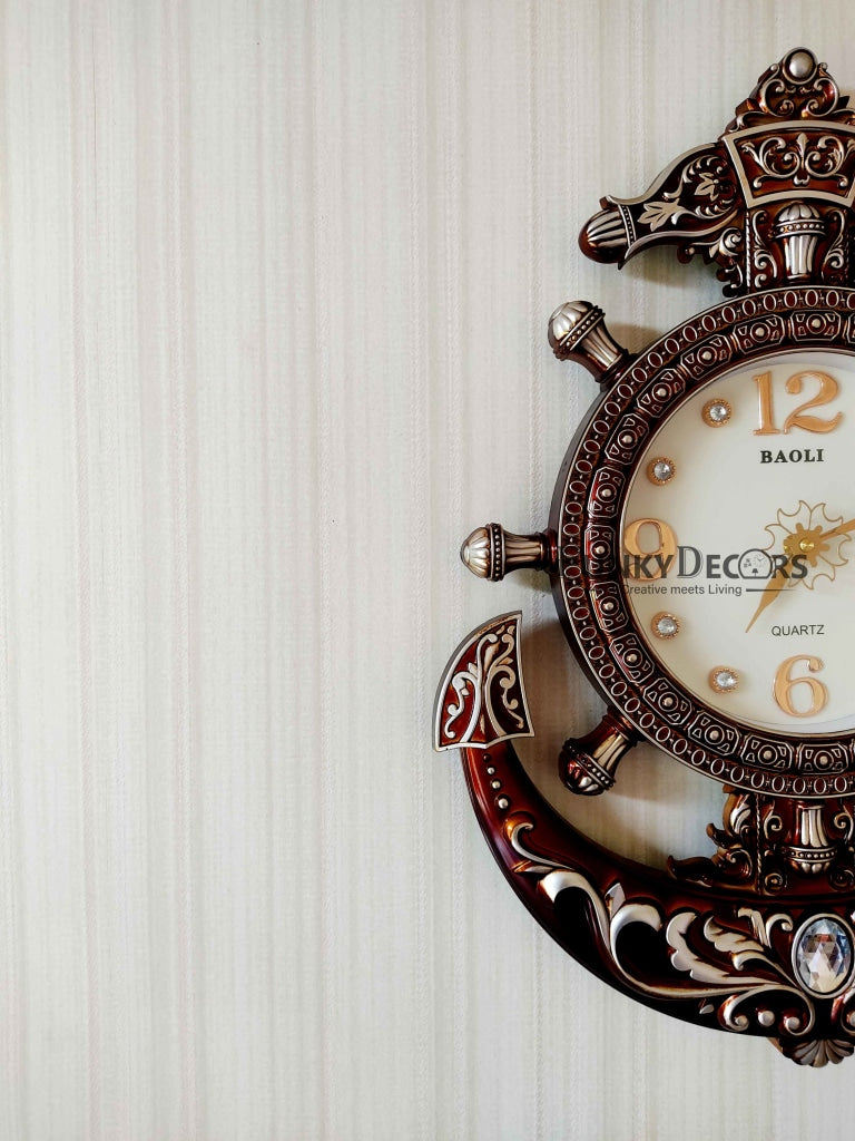 Funkytradition Diamond Studded Anchor Brown Color Wall Clock For Home Office Decor And Gifts 57 Cm
