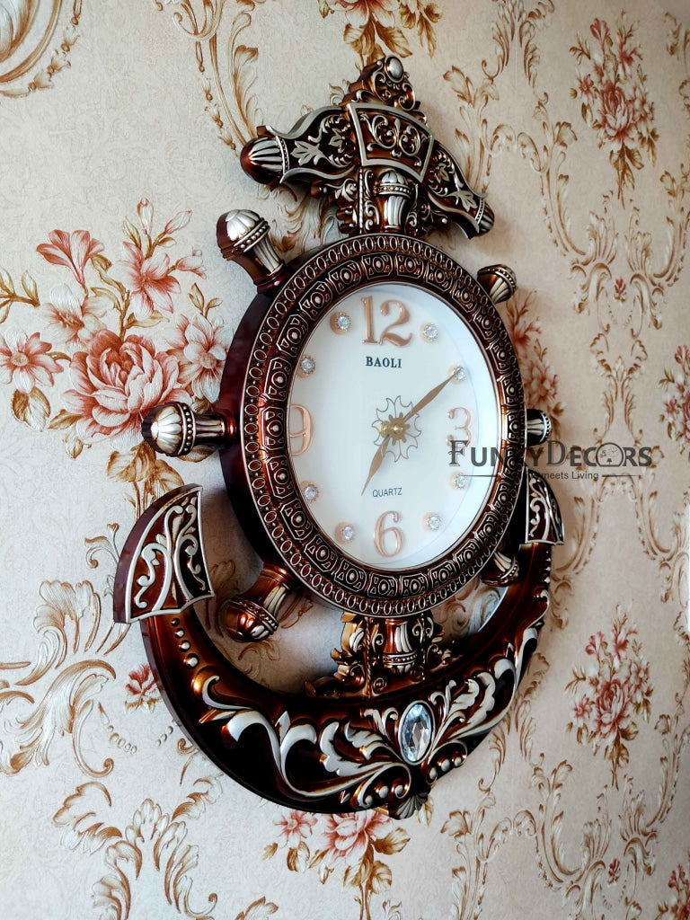 Funkytradition Diamond Studded Anchor Brown Color Wall Clock For Home Office Decor And Gifts 57 Cm