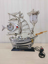 Funkytradition Fish Shape Sailboat Vintage Pirates Ship Table Lamp With Alarm Clock For Christmas