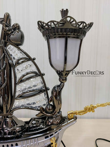 Funkytradition Fish Shape Sailboat Vintage Pirates Ship Table Lamp With Alarm Clock For Christmas