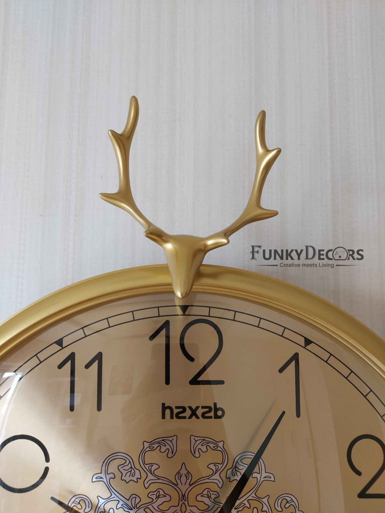 FunkyDecors Gold Reindeer Pendulum Wall Clock Watch Décor For Home Office Decor And Gifts 65 Cm