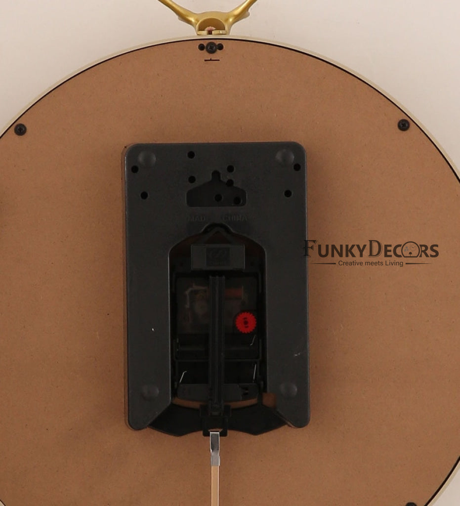 FunkyDecors Gold Reindeer Pendulum Wall Clock Watch Décor For Home Office Decor And Gifts 65 Cm