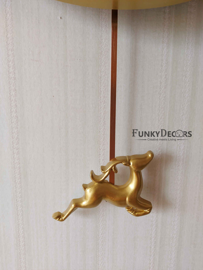 Funkytradition Gold Reindeer Pendulum Wall Clock Watch Décor For Home Office Decor And Gifts 65 Cm