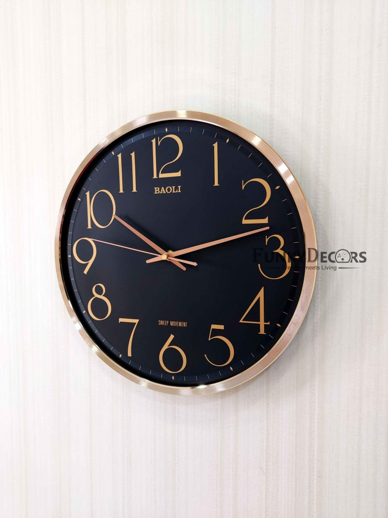 FunkyDecors Golden Black Minimal Wall Clock Watch Decor For Home Office And Gifts 35 Cm Tall