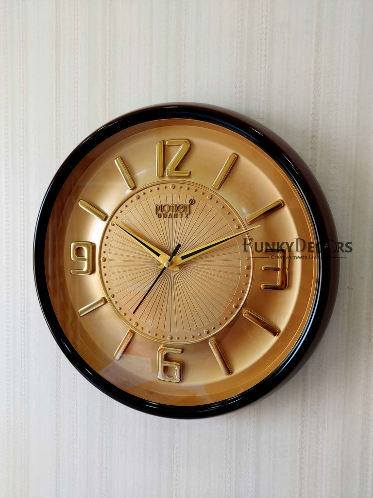 FunkyDecors Golden Brown Minimal Wall Clock Watch Decor For Home Office And Gifts Clocks