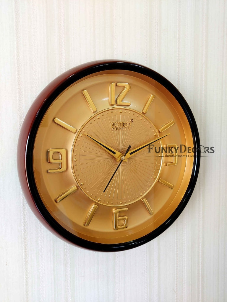 FunkyDecors Golden Brown Minimal Wall Clock Watch Decor For Home Office And Gifts Clocks
