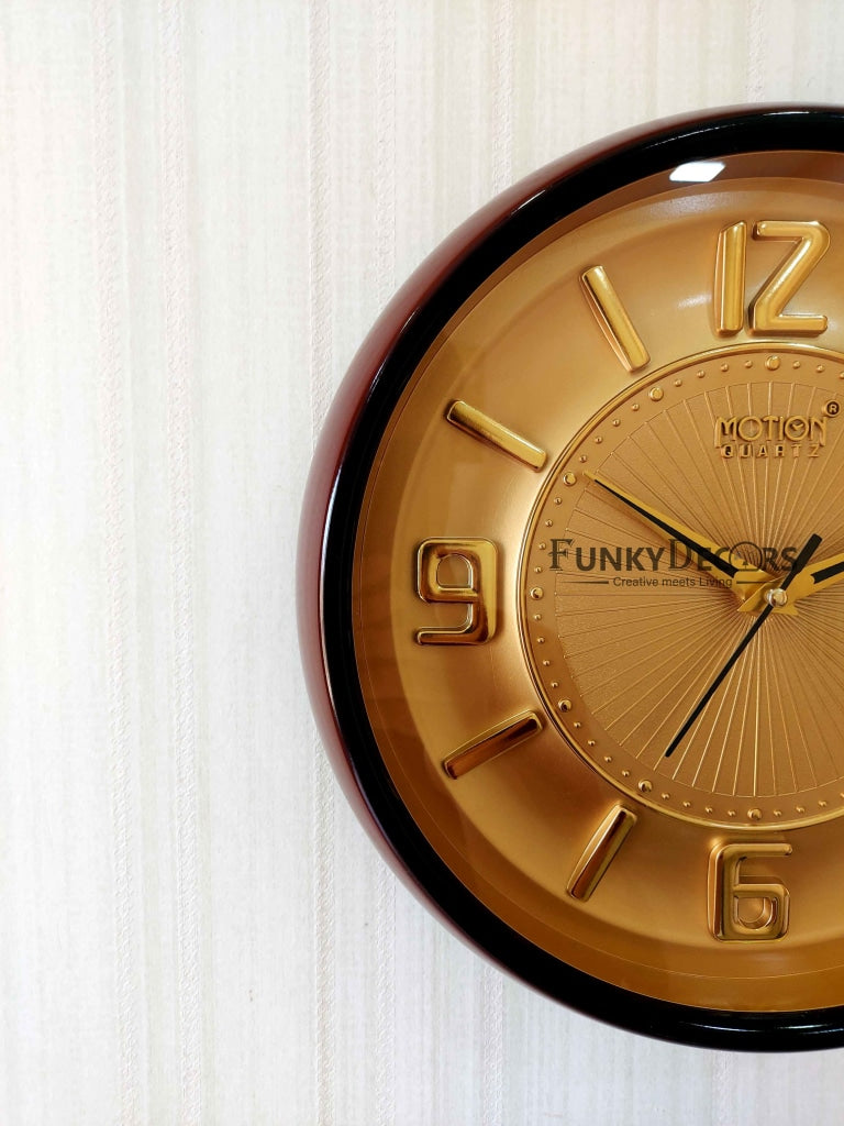 FunkyDecors Golden Brown Minimal Wall Clock Watch Decor For Home Office And Gifts Clocks