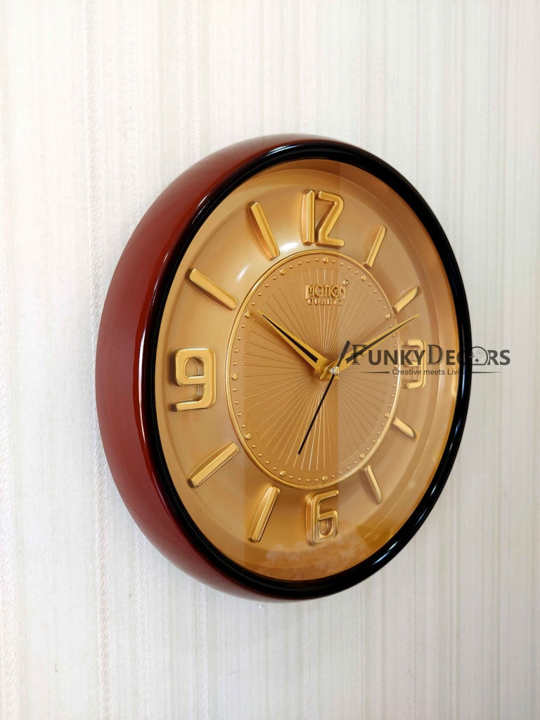 FunkyDecors Golden Brown Minimal Wall Clock Watch Decor For Home Office And Gifts Clocks