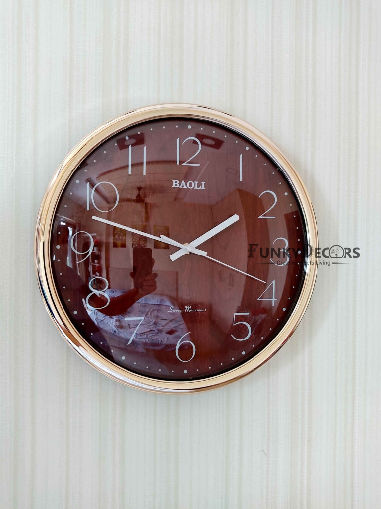 Funkytradition Golden Brown Wooden Texture Wall Clock Watch Decor For Home Office And Gifts 35 Cm