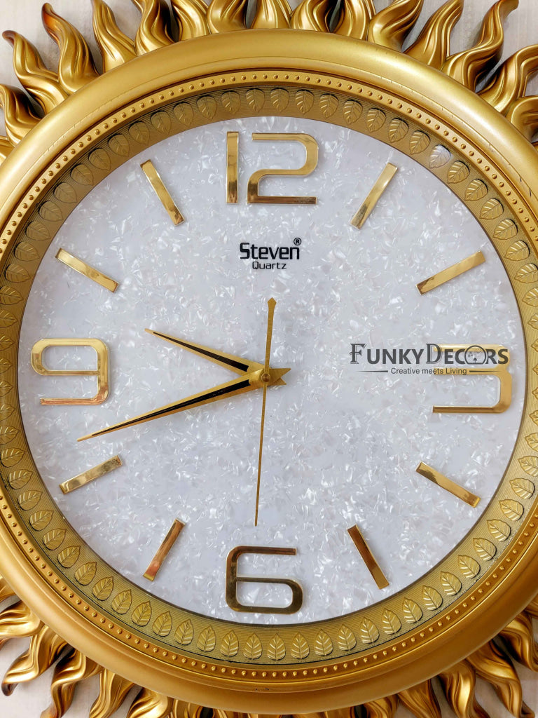 FunkyDecors Golden Sun Shaped Wall Clock Watch Decor For Home Office And Gifts 60 Cm Tall Clocks