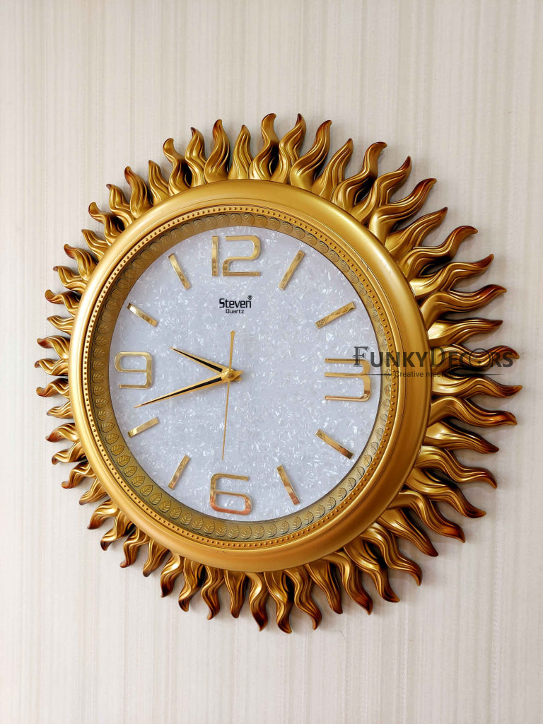 FunkyDecors Golden Sun Shaped Wall Clock Watch Decor For Home Office And Gifts 60 Cm Tall Clocks