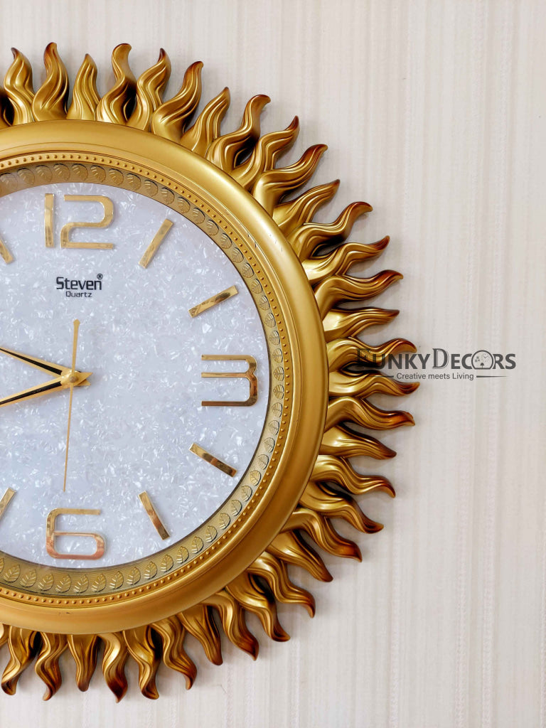 FunkyDecors Golden Sun Shaped Wall Clock Watch Decor For Home Office And Gifts 60 Cm Tall Clocks