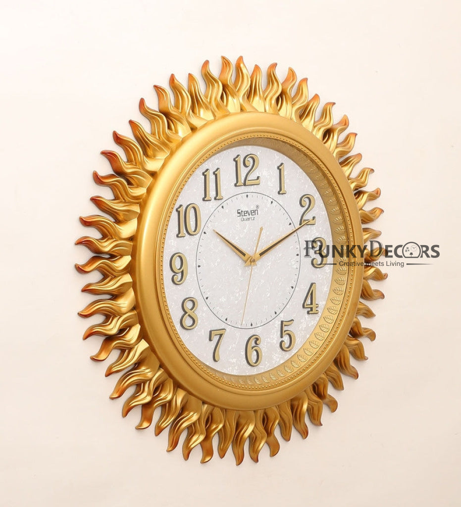 Funkytradition Golden Sun Shaped Wall Clock Watch Decor For Home Office And Gifts 60 Cm Tall Clocks