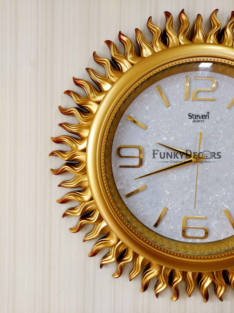 FunkyDecors Golden Sun Shaped Wall Clock Watch Decor For Home Office And Gifts 60 Cm Tall Clocks