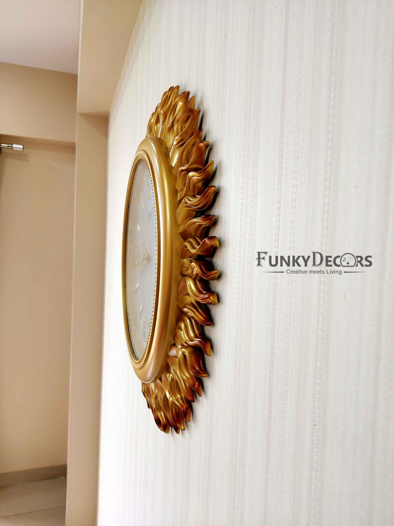 FunkyDecors Golden Sun Shaped Wall Clock Watch Decor For Home Office And Gifts 60 Cm Tall Clocks