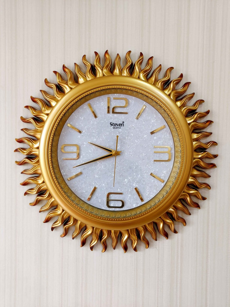 FunkyDecors Golden Sun Shaped Wall Clock Watch Decor For Home Office And Gifts 60 Cm Tall Clocks
