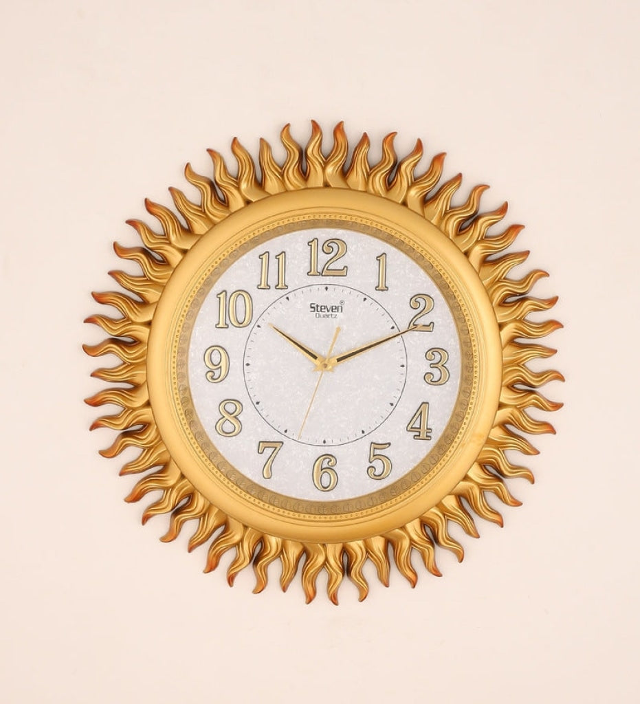 FunkyDecors Golden Sun Shaped Wall Clock Watch Decor For Home Office And Gifts 60 Cm Tall Design