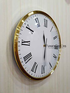 Funkytradition Golden White Minimal Wall Clock Watch Decor For Home Office And Gifts 35 Cm Tall
