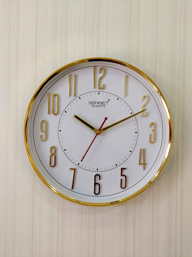 FunkyDecors Golden White Minimal Wall Clock Watch Decor For Home Office And Gifts Clocks