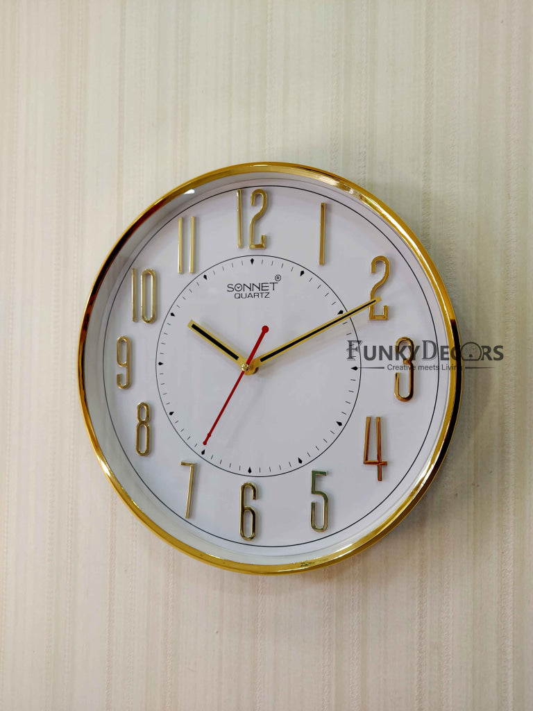 FunkyDecors Golden White Minimal Wall Clock Watch Decor For Home Office And Gifts Clocks