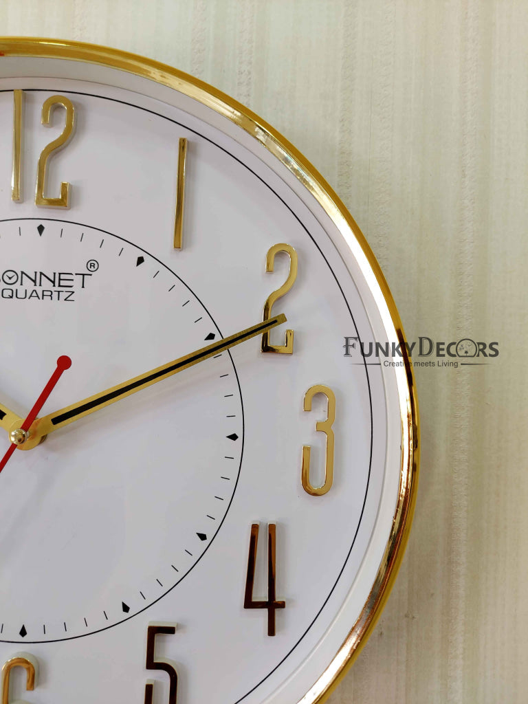 FunkyDecors Golden White Minimal Wall Clock Watch Decor For Home Office And Gifts Clocks