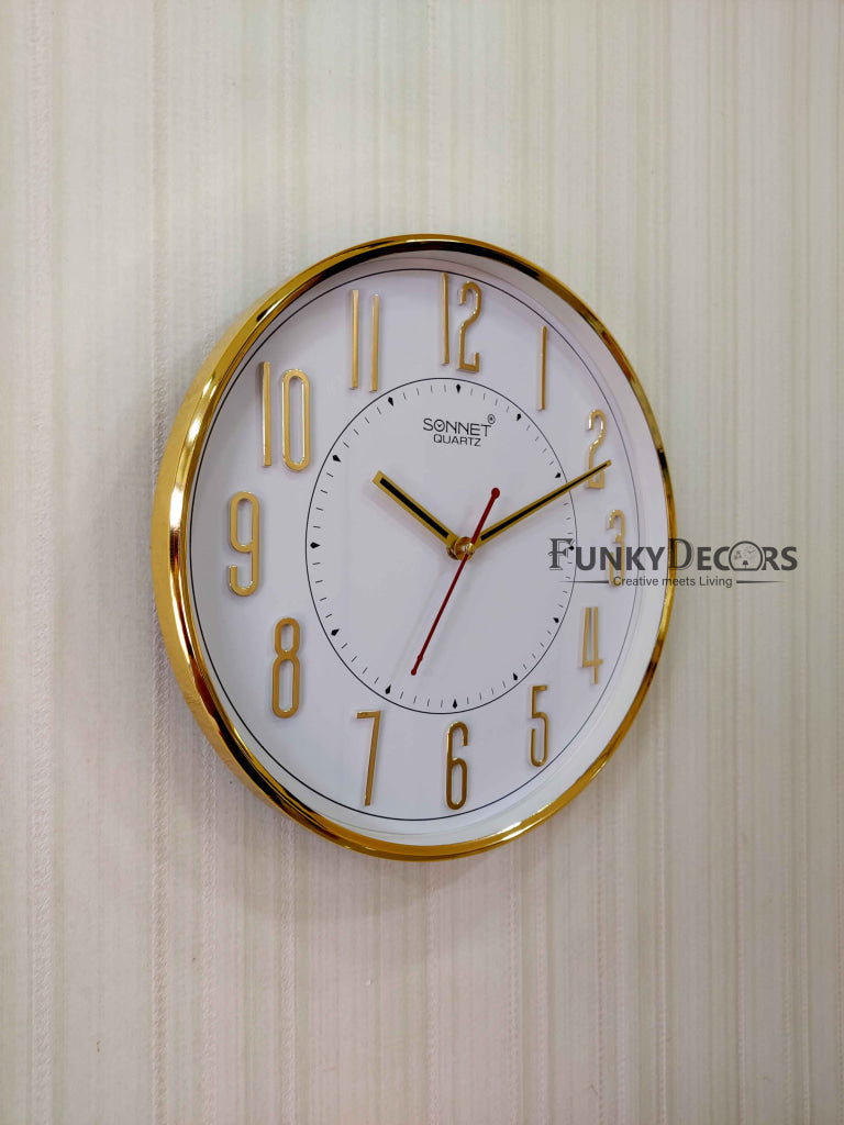 FunkyDecors Golden White Minimal Wall Clock Watch Decor For Home Office And Gifts Clocks