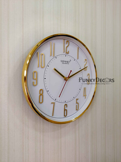 Funkytradition Golden White Minimal Wall Clock Watch Decor For Home Office And Gifts Clocks